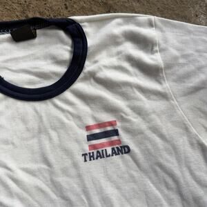 Vintage 70s Thailand Bangkok Ringer T Shirt Hippie Retro Men's Large White Thin